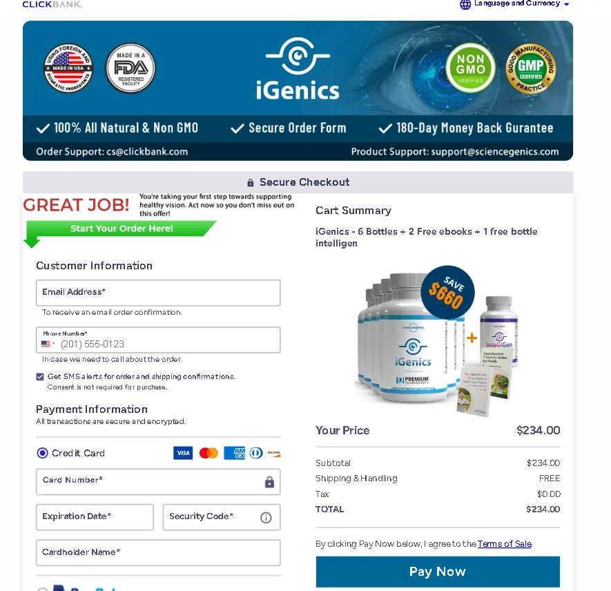 iGenics checkout page